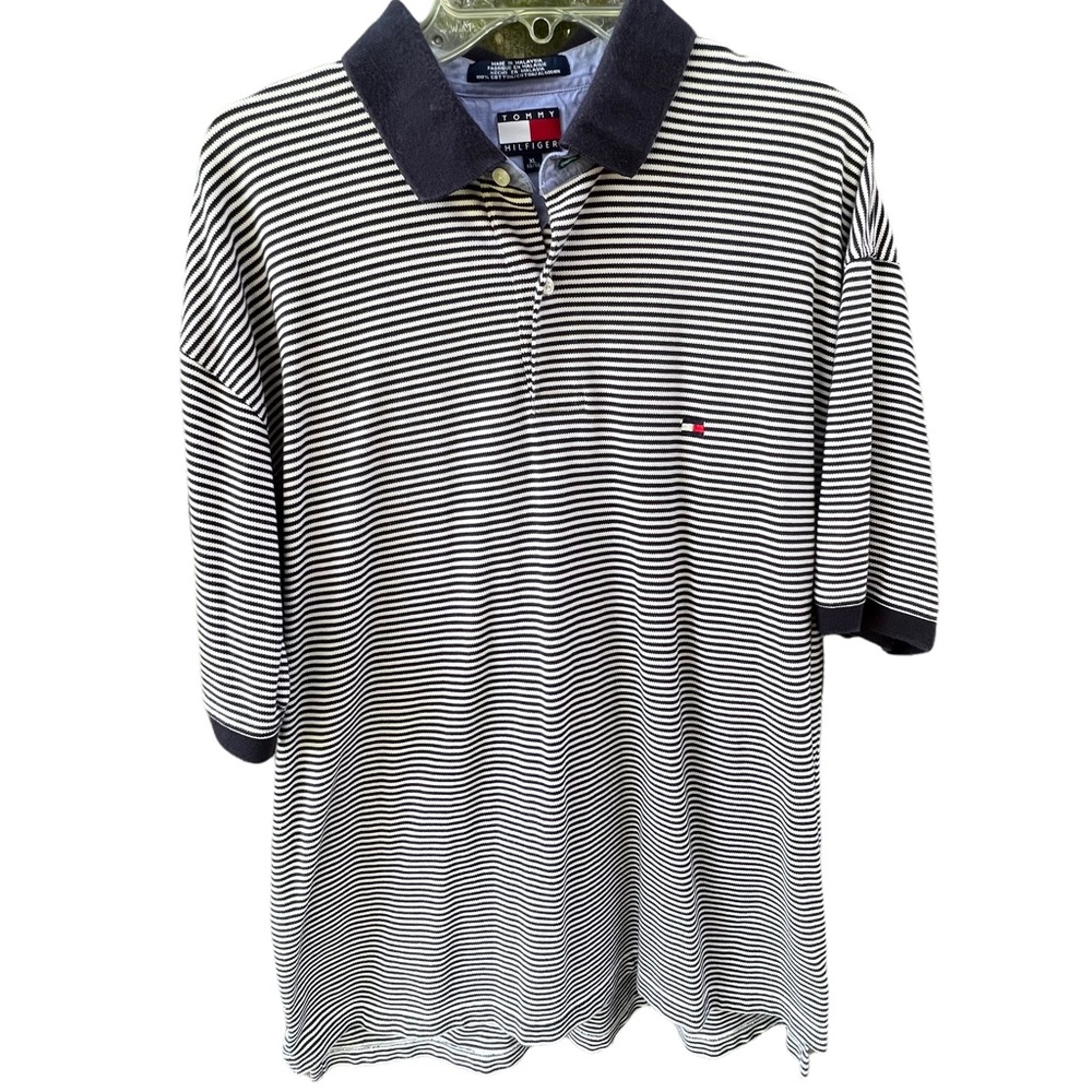 Tommy Hilfiger Navy Blue and White Polo Shirt Mens XL